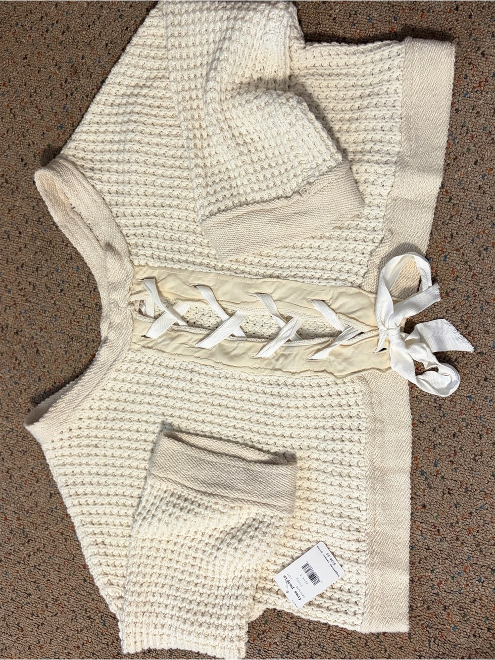 Free people NWT Cream Lace up back, Knit Women’s Sweater